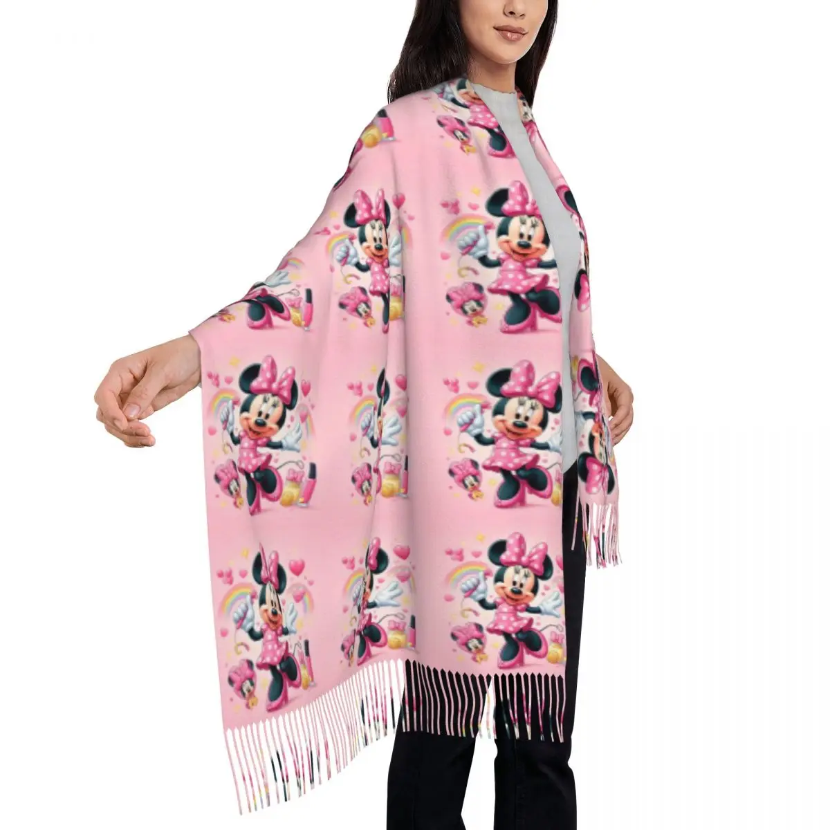 Custom Cartoons Minnie Geanimeerde Sjaal Wrap Vrouwen Lange Winter Warm Kwast Sjaal Unisex Sjaals