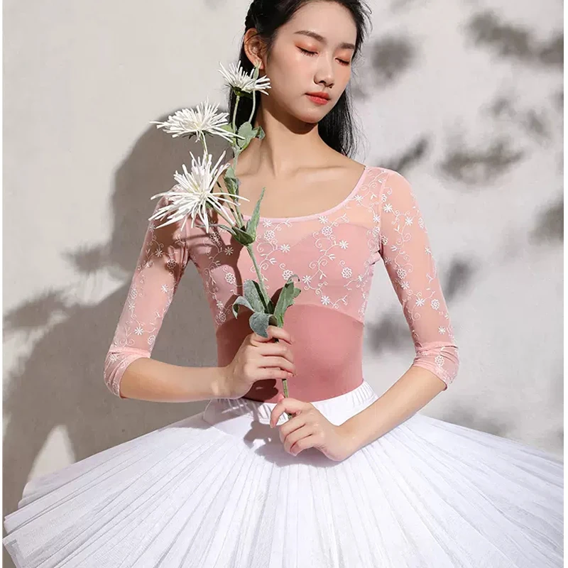 

Dance Leotard Adult Gymnastics Leotard Half Sleeve Swimsuit for Dancing Ballerina Flora Leotard U Back Ballet Leotards for Women