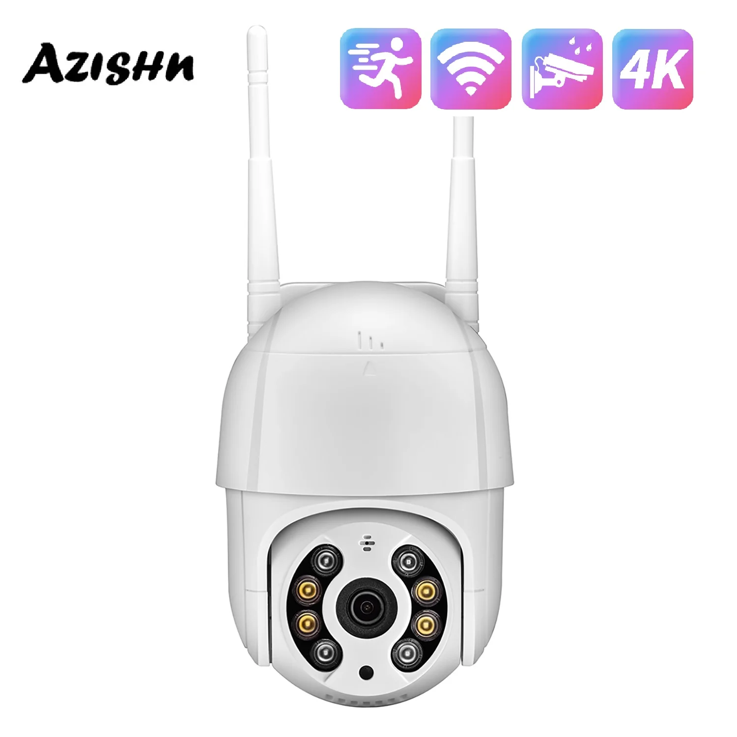 AZISHN PTZ 5X Wifi Camera 8MP Full HD 5x Optical Zoom 4k H.265X Video Surveillance AI Auto-tracking P2P Two Way Audio