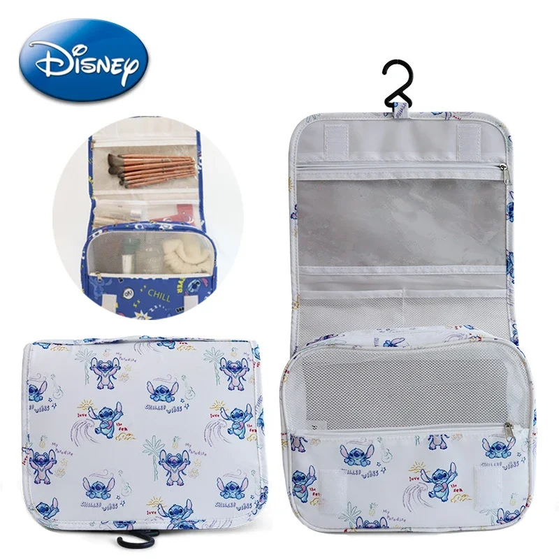 

Disney Stitch Cosmetic Bag Grid Dry Wet Separation Hook Type Makeup Bags Large Capacity Travel Toiletries Storage Case Portable