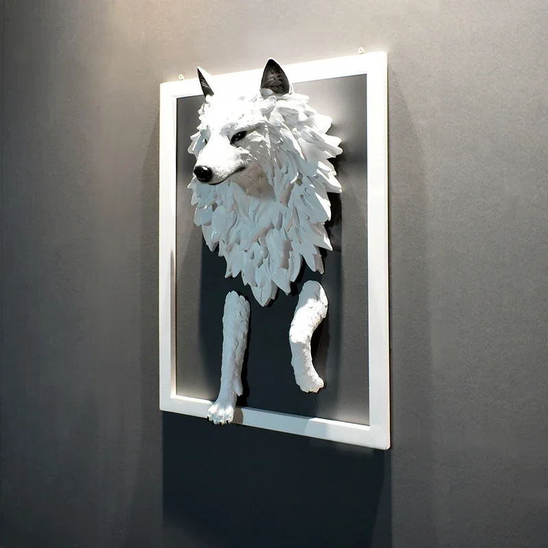 [MGT]Creative gray wolf resin animal head wall decoration pendant modern home 3D stereo wall decoration living room background