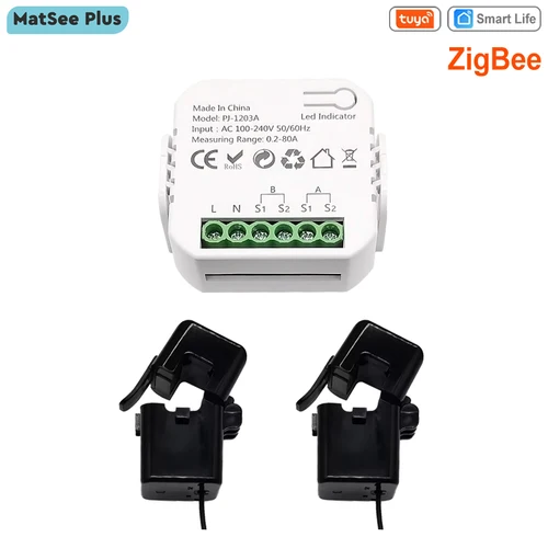 Imagen 1 del producto Monitor de energía Tuya Smart Life ZigBee, 1, bidireccional de 2 canales con sensor de corriente, alimentación del monitor de aplicaciones, 110 V, 240 V, 50 Hz, 60 Hz