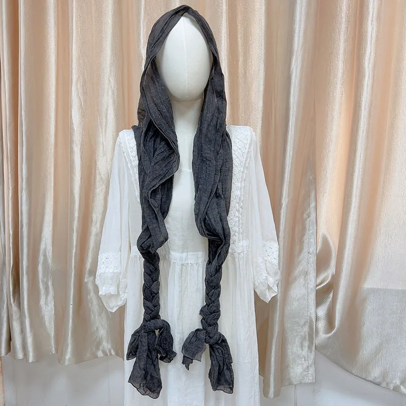 Johnature New Vintage Distressed Personality Braided Scarf Four Seasons All Match Shade And Keep Warm Solid Color Women Scarf