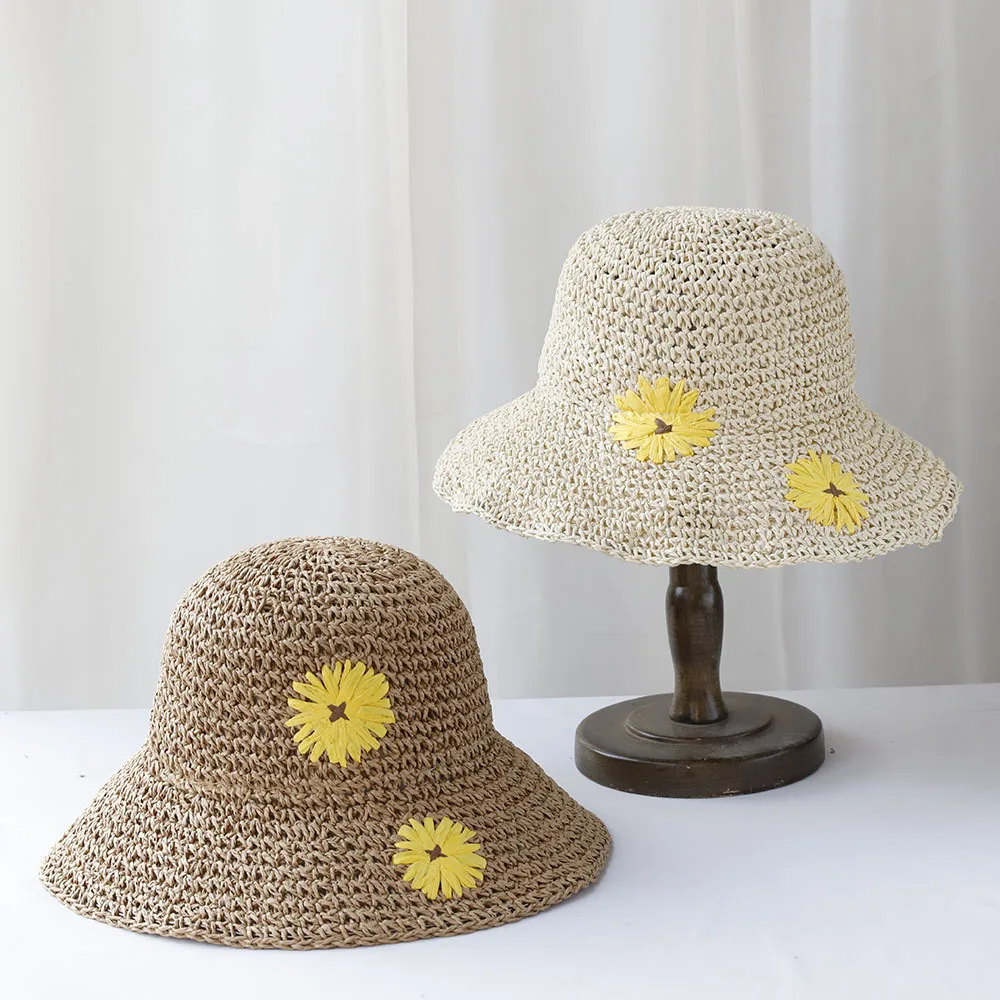

NEW Women Sun Hat flower Beach Hats Womens Summer Straw Hat Foldable Sun Hat Chapeau Femme Beach UV Protection Cap