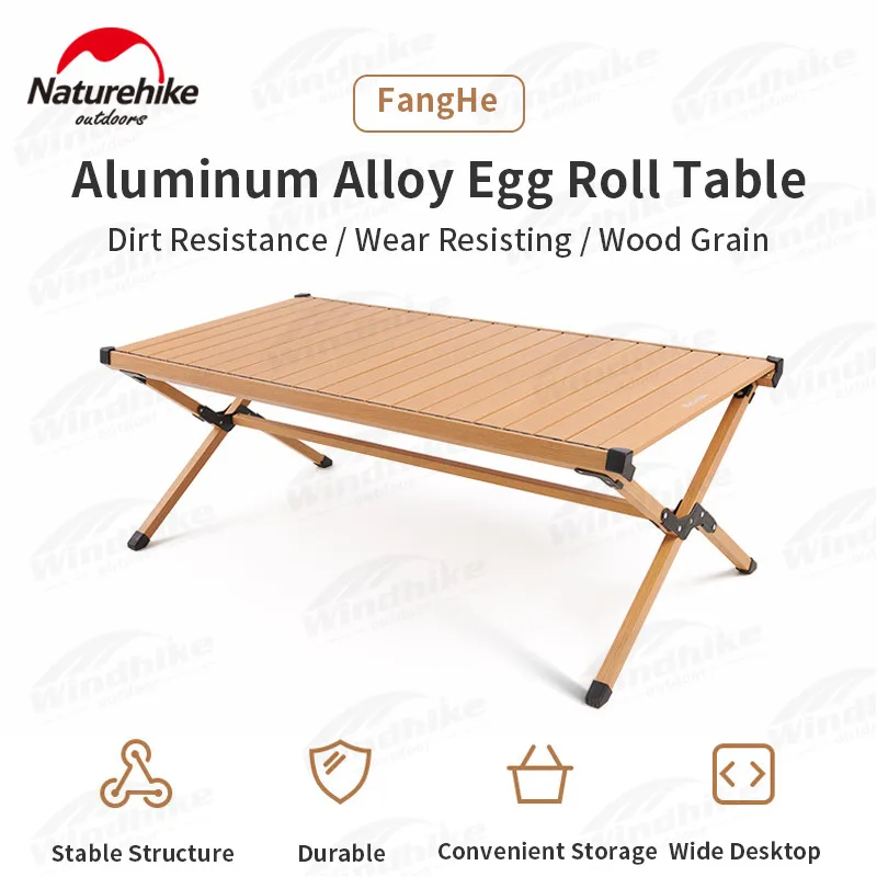 Naturehike Camping Portable Egg Roll Table Aluminum Alloy Portable Storage Widen Desktop Wear-Resistant Durable Family Party BBQ