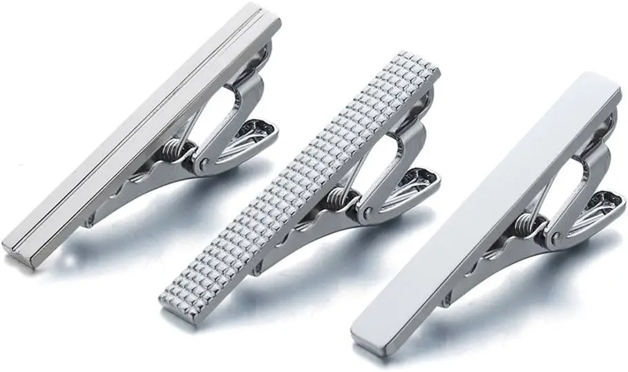 

Men's Fashion Alloy Metal 1.5" Skinny Tie Clip Set - 3 Pcs, Slim Design for Formal Wear