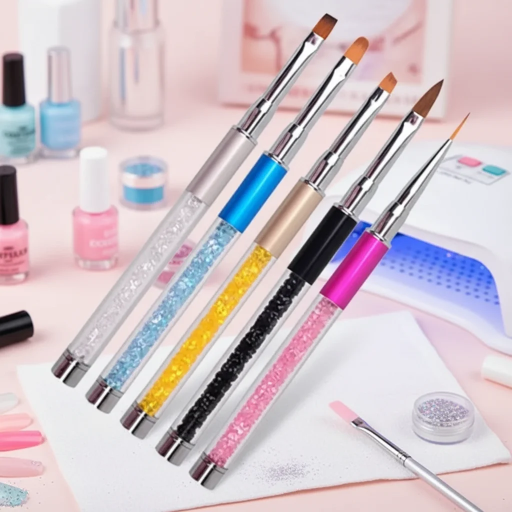 Pędzel do zdobienia paznokci z akrylową rączką, narzędzie do rzeźbienia do żelu, pudru, płynu do zdobienia paznokci z nakładką, zestaw do manicure