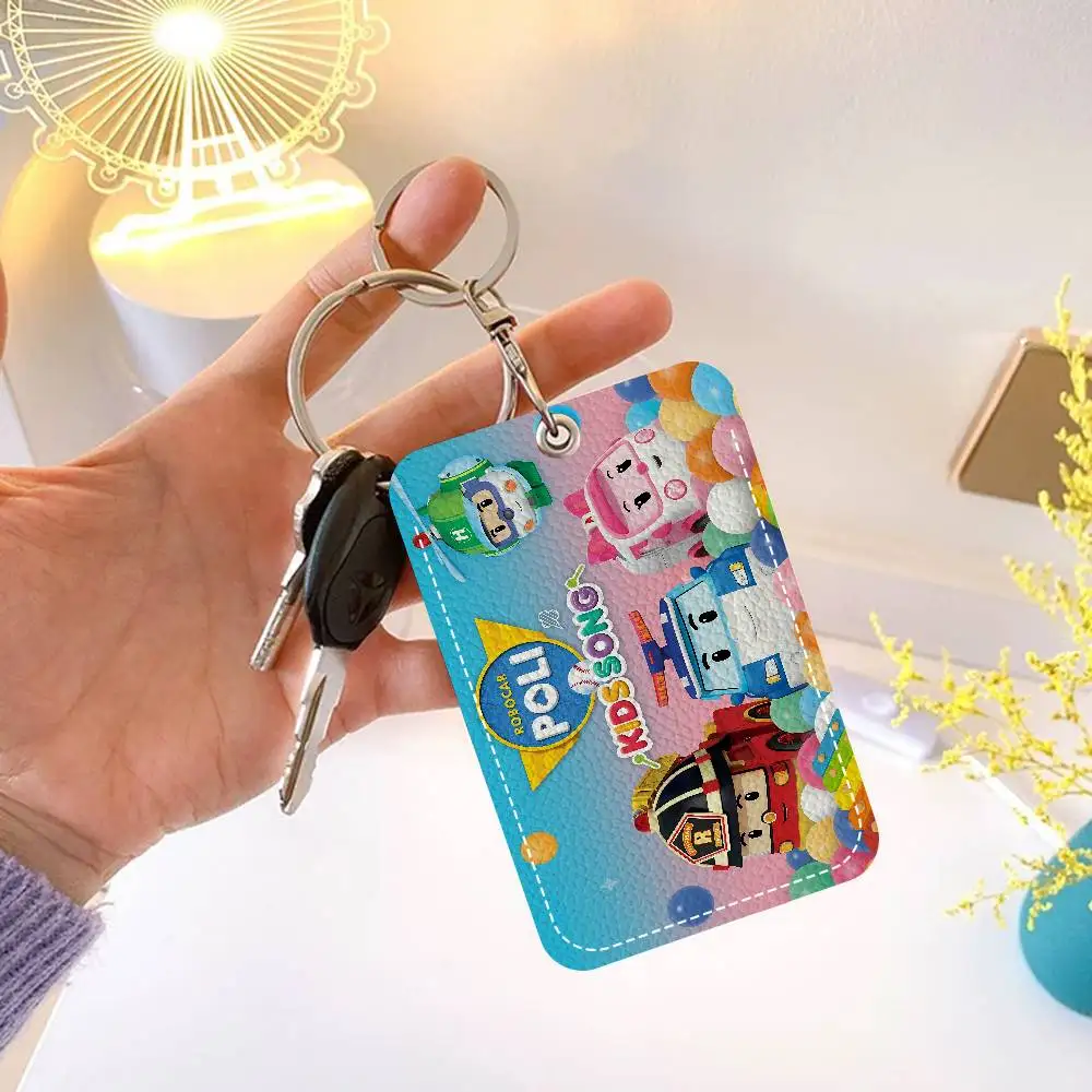 R-Robocar P-Polis LOGo 1 قطعة بولي Leather حامل بطاقة جلدية المفاتيح حلقة رئيسية قفل الباب الوصول العلامات حافظة بطاقات الهوية بطاقة المفاتيح #3