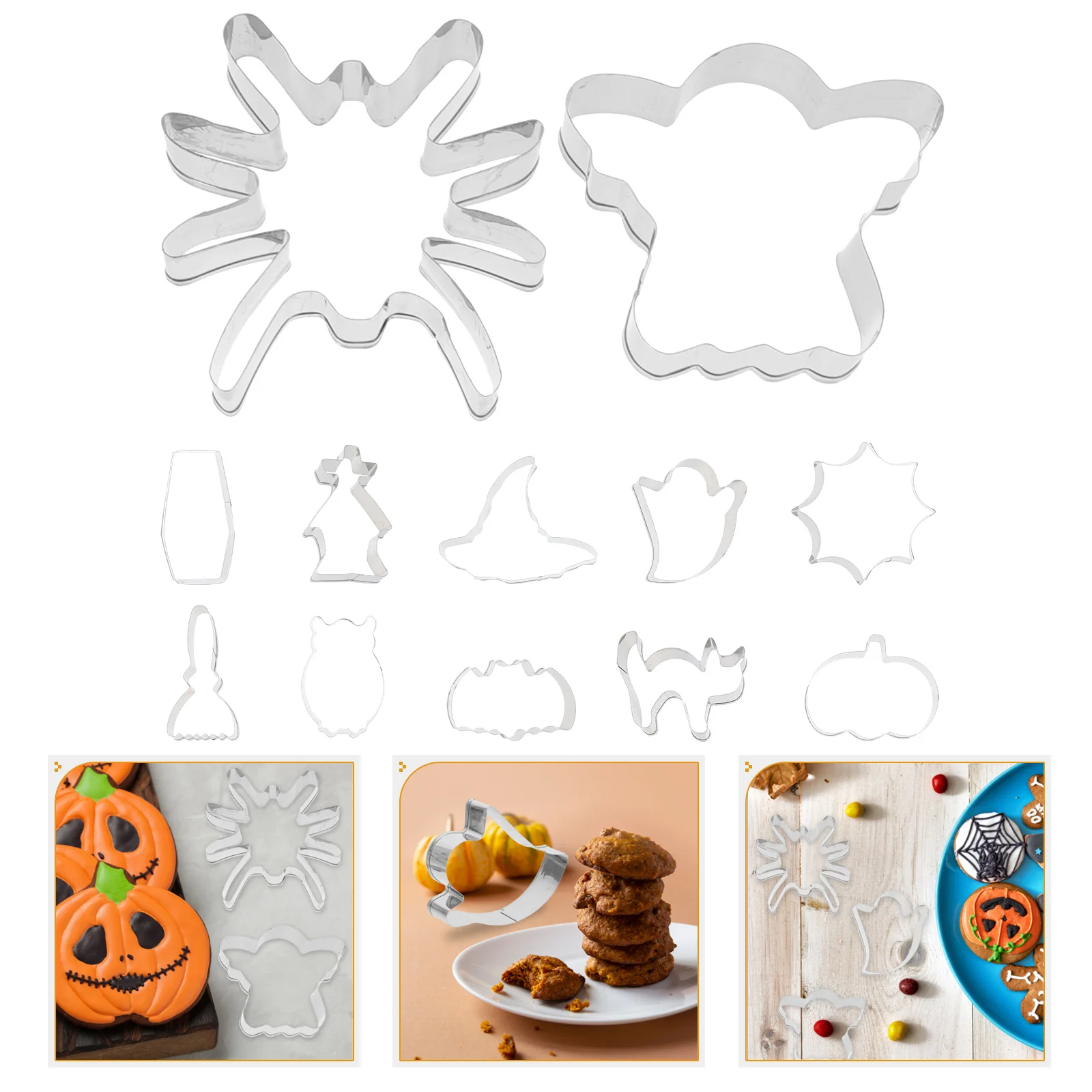 

12 Pcs Cutter Ghost Broom Mold Halloween Baking Molds Style Cookie Household DIY Silver