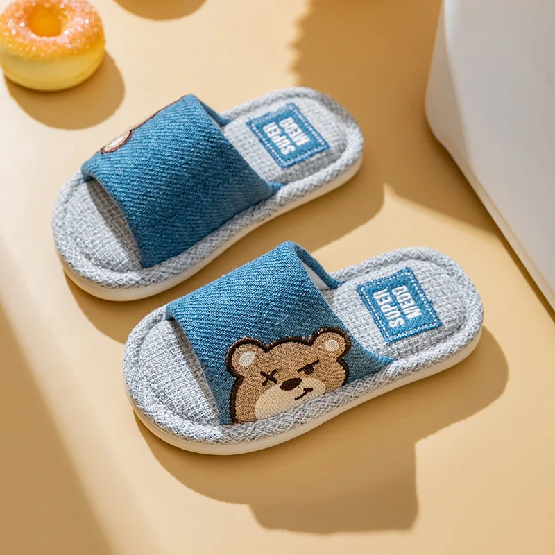 

Breathable Cotton Linen Children's Slippers Fashion Absorbent Sweat Comfortable Home Use For Boys Girls Cute Cartoon Baby Shoes