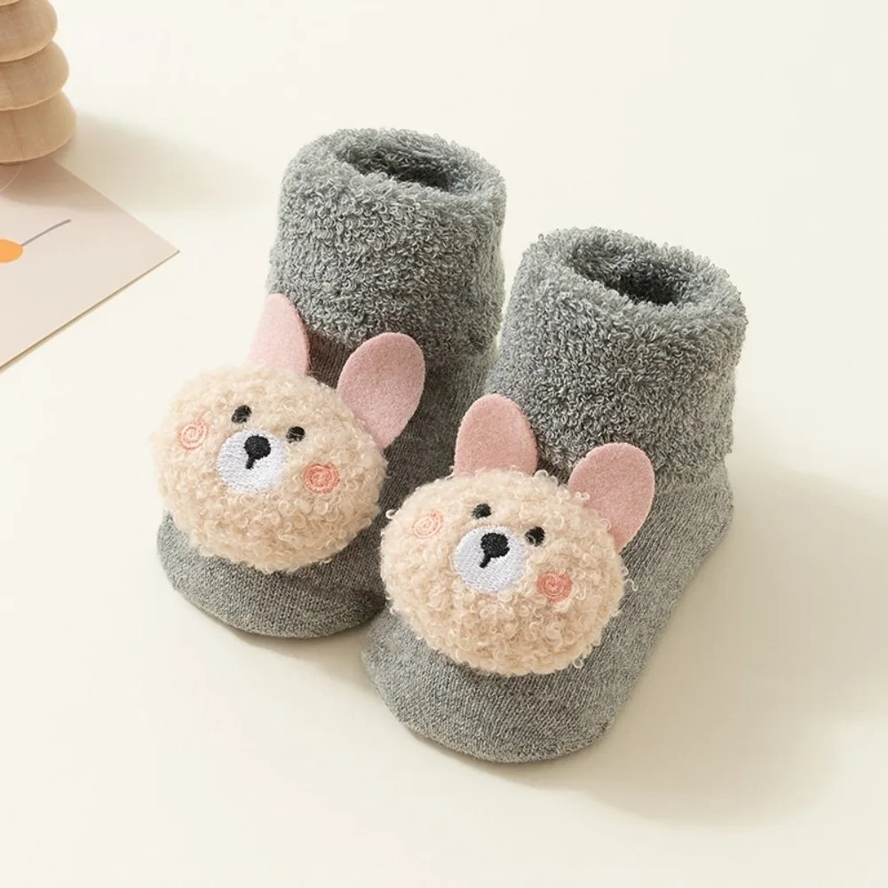 

Soft Cartoon Bear Baby Socks Non-Slip Grips Design Breathable Winter Booties Thicken Cotton Floor Socks Learning To Walk