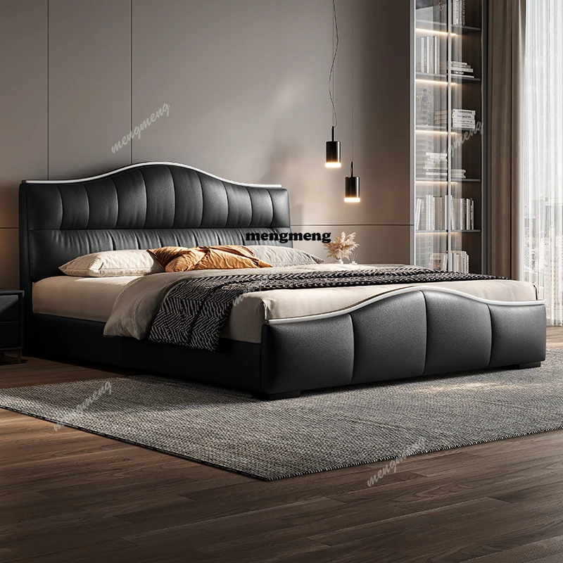 

Leather Modern Simple Bed Italian Minimalist Luxury Design Sleeping Princess Bed Queen Bedroom Letto Matrimoniale Furniture