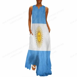 Argentina Flag Dress Women Fashion Party Evening Dresses Argentina Flag Print Dress Long Robe Casual Loose Vestidos Maxi Luxury