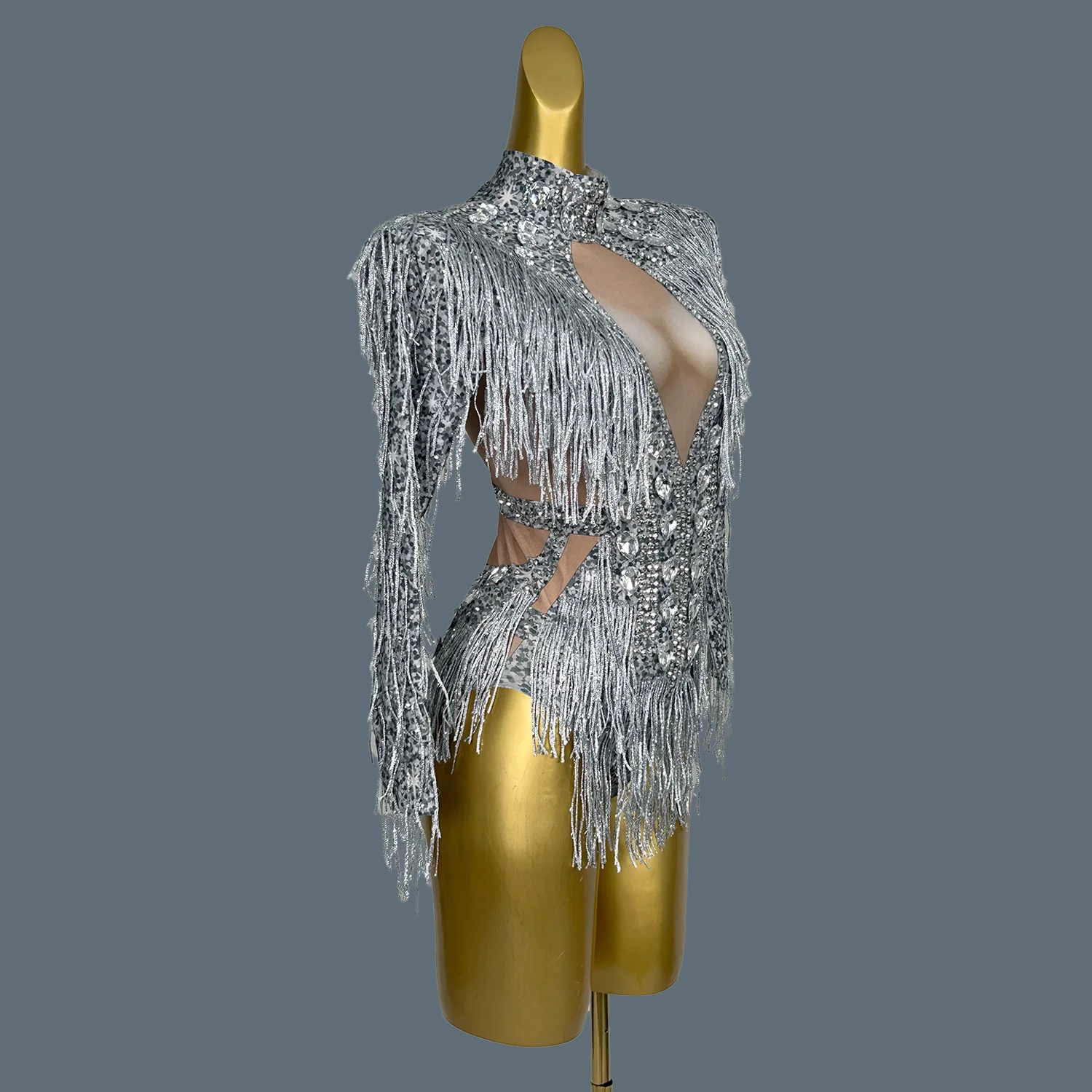 Women Nightclub Party Dance Costume Sparkly Crystal Fringe Bodysuit Stage Wear Sexy Tassel Leotard Performance Clothing Huixuzi