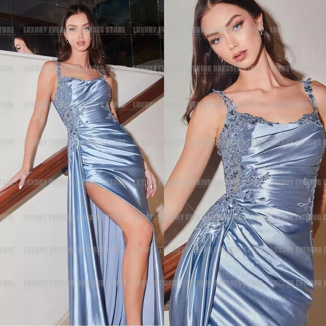 Luxury Sexy Appliques Evening Dresses Woman\'s Mermaid Sexy High Split Boat Neck Prom Gowns Formal Fashion Party 2024 فساتين سهرة