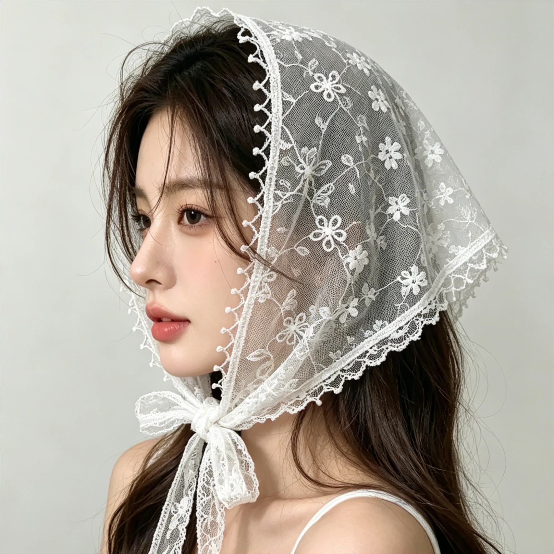 French Retro Lace Triangle Scarf  Thin Silk Headband Summer Countryside Style Headscarf Women Hair Decor Gift