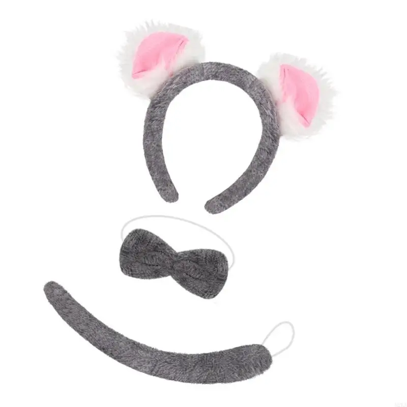 2025 Trang phục động vật mới Koala Ear Headband Tail Bowtie 3PCS Phụ kiện trang phục Koala