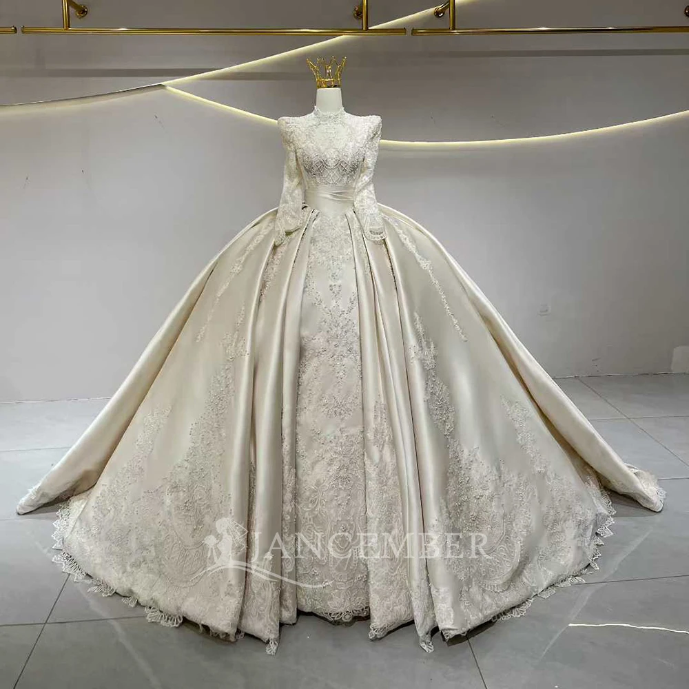 

Sexy Shiny Exquisite High Neck Ball Gown For Women Long Sleeves Customized Wedding Dress Bridal Gowns vestidos de novia boda
