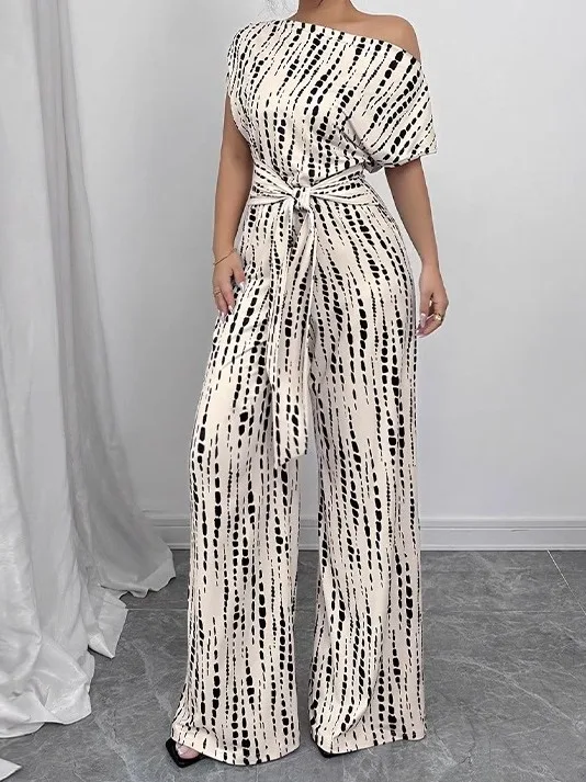 

Свободный полосатый комбинезон с высокой талией, удобный повседневный цельный костюм, длинные брюки, тонкий материал, эксклюзивная летняя мода в Интернете