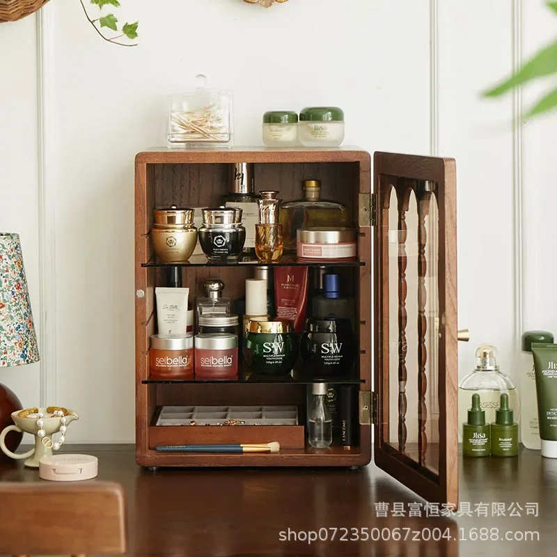 Solid wood cosmetics storage box desktop dresser skin care products dust storagecabinet jewelrybox perfume rack