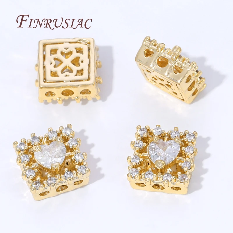 Perline di zirconi in ottone placcato oro 18 carati, perline distanziatrici a forma di cuore per forniture per la creazione di gioielli, perline separatori in metallo, accessori per braccialetti