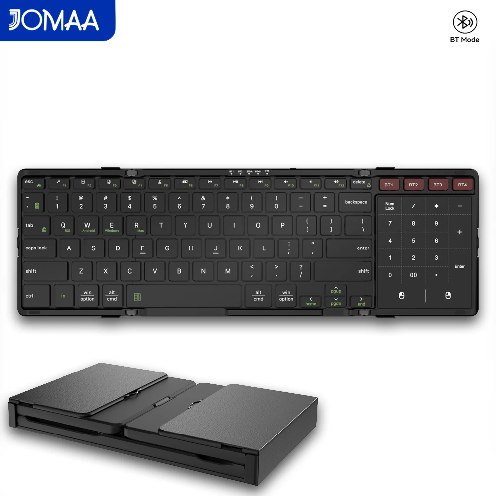 Foldable Bluetooth Wireless Touchpad Keyboard for Win/Mac OS,Portable 2 in 1 Wireless Travel Keyboard with Touchpad&Number Pad