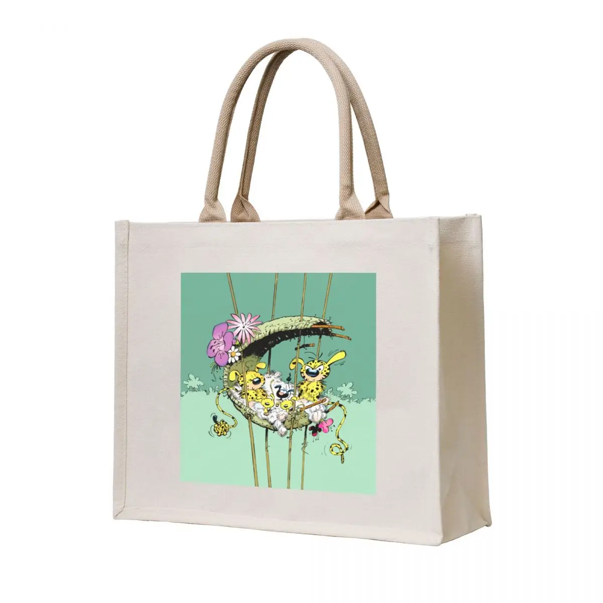 

Marsupilami with family in nest / Green design Tote Bag reusable grocery bags shopper bags ecological bags