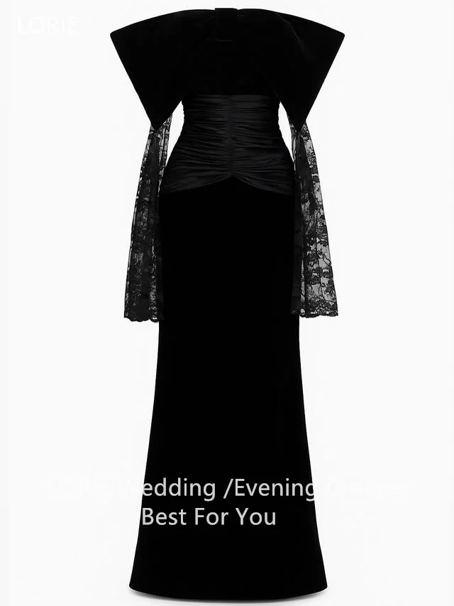 Lorie elegante preto vestidos de festa renda fora do ombro mangas completas vestido de baile de noite bainha sereia vestidos de baile personalizados