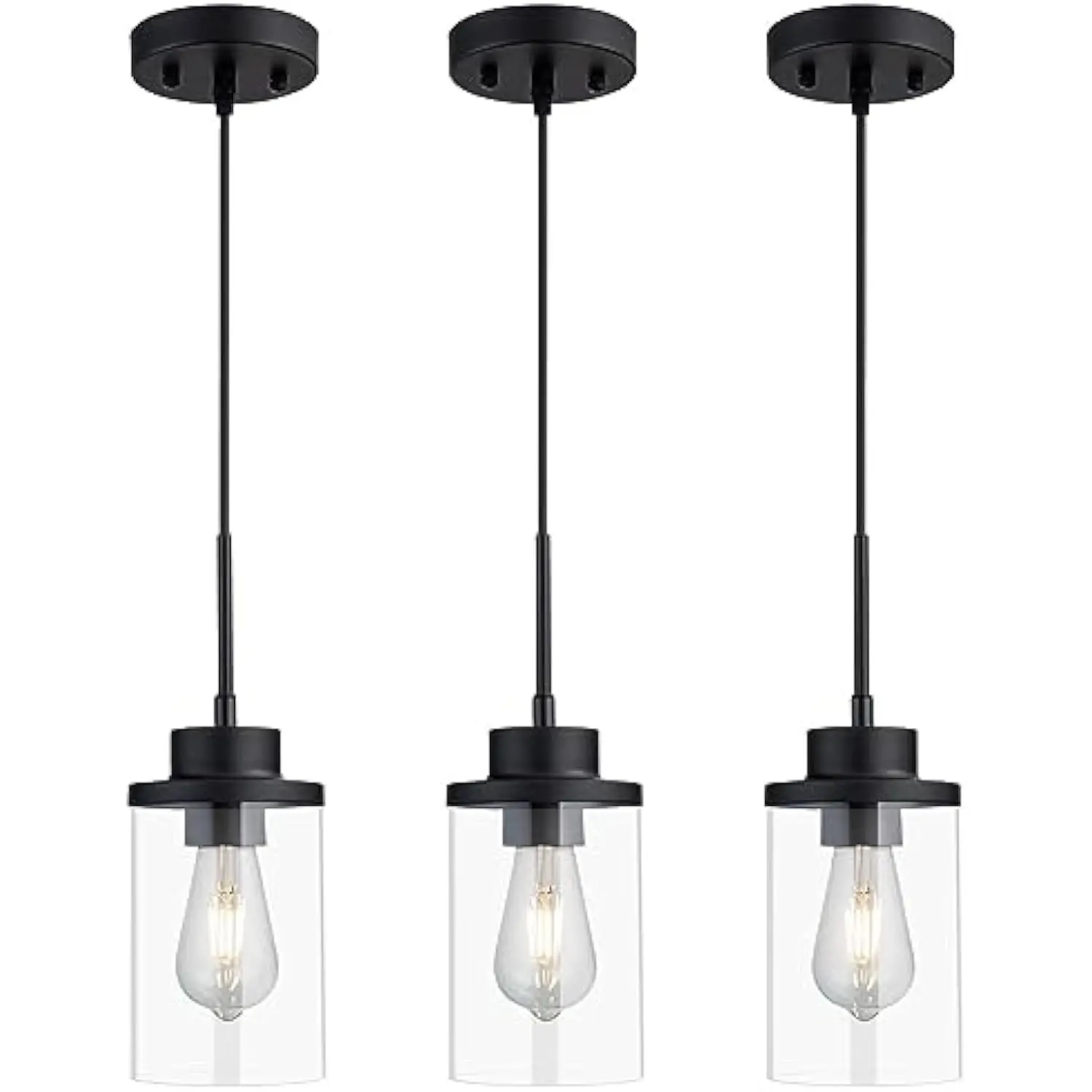 

Modern Black Farmhouse Clear Glass Cylinder Pendant Light Fixture, Single Hanging Pendant Lighting for Kitchen Island, Dining R