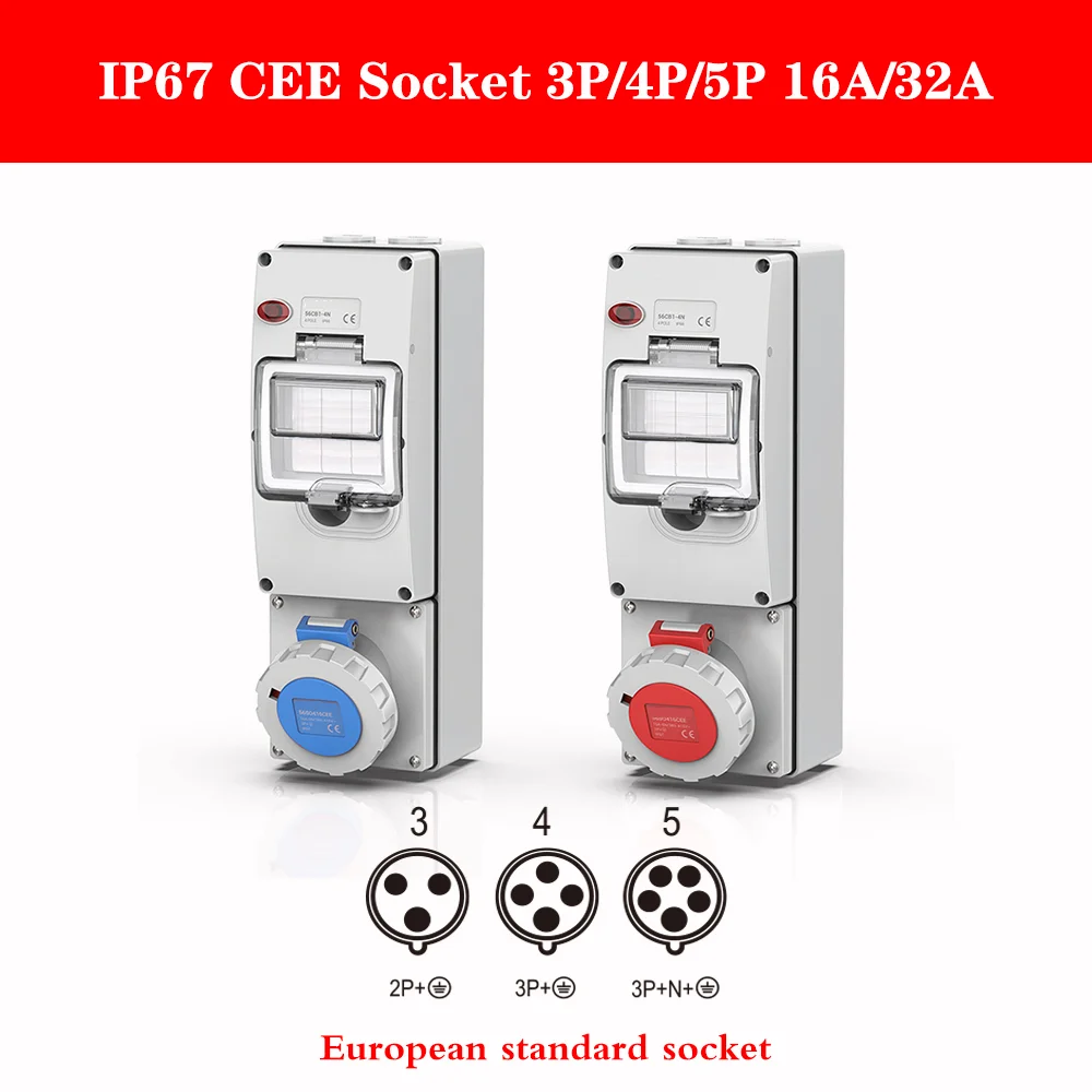 EU Standard 32A CEE Industrial Socket MCB Enclosure | 3PIN/4PIN/5PIN for Electric Vehicle (EV) Charging Stations