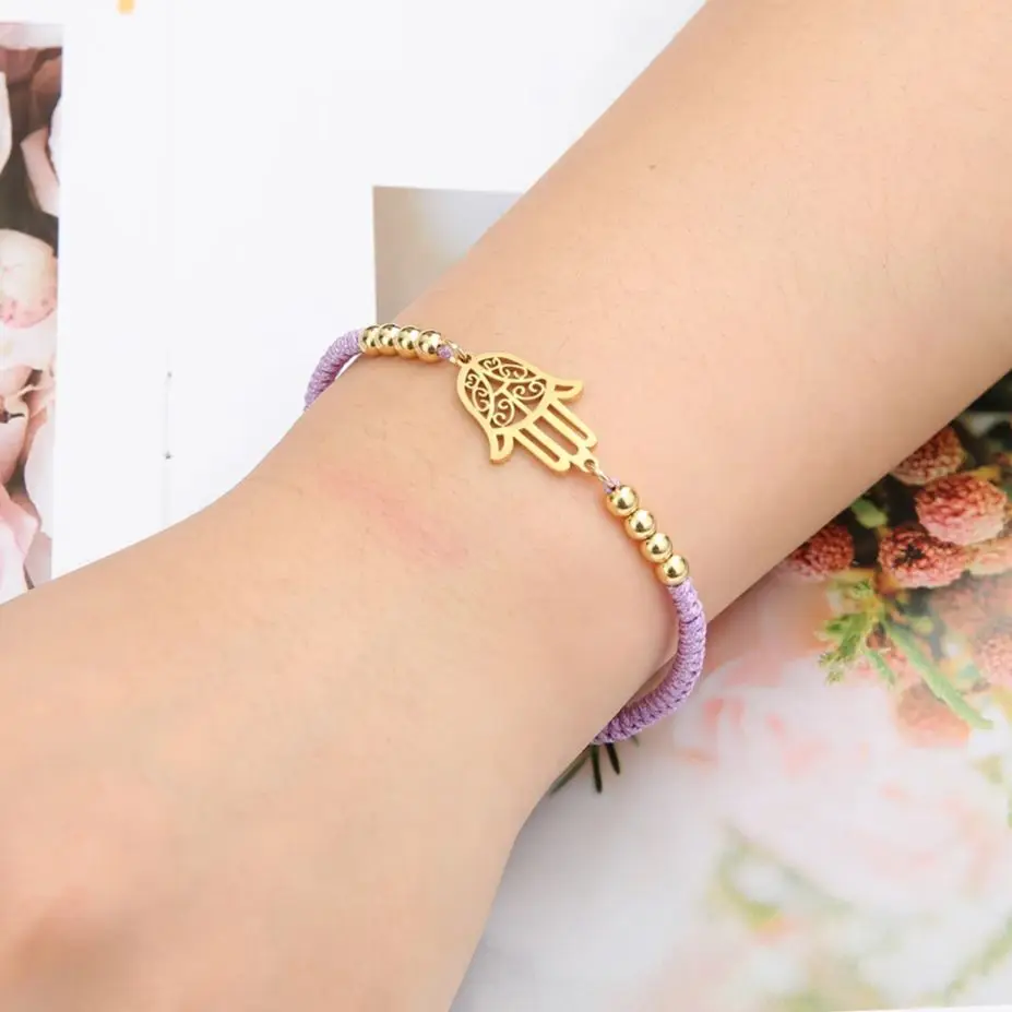 LIKGREAT Classic Hand of Fatima Adjustable Bracelets Lucky Amulet Hamsa Spiritual Jewelry Stainless Steel Men Women Wiccan Gift