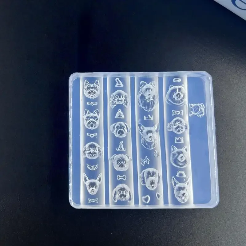 Silikonowa forma do zdobienia paznokci DIY 3D, urocza forma do paznokci w kształcie psa z kreskówki, przezroczysty szablon do rzeźbienia paznokci.