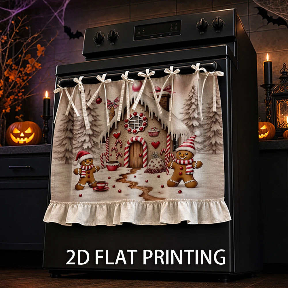 1PC Christmas Kitchen Curtain-Cabinet Curtain-Apron. Featuring a Festive Gingerbread House and Gingerbread Man Print. Can Be Use