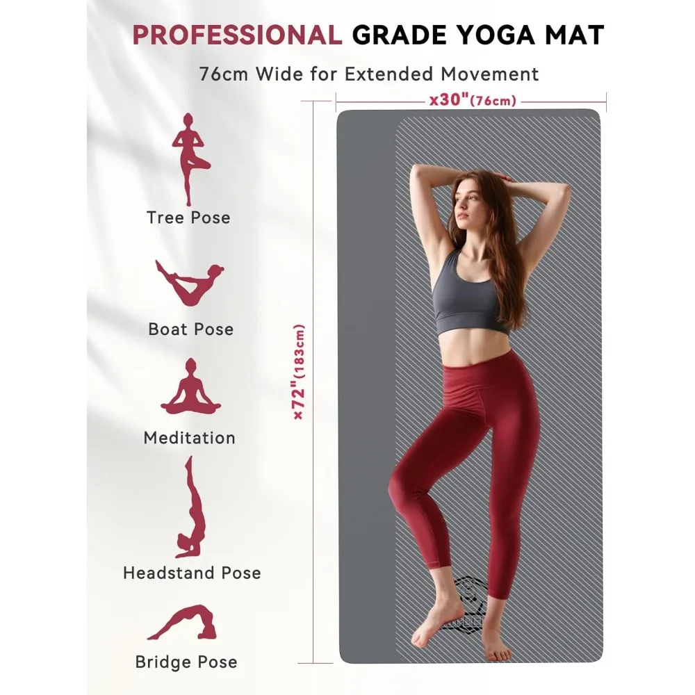 سجادة يوجا كبيرة مقاس 72 × 30 - بساط تمرين غير قابل للانزلاق بطبقة مزدوجة سميكة 5 مم مع امتصاص عالي للصدمات وجزء سفلي مطاطي للاستقرار