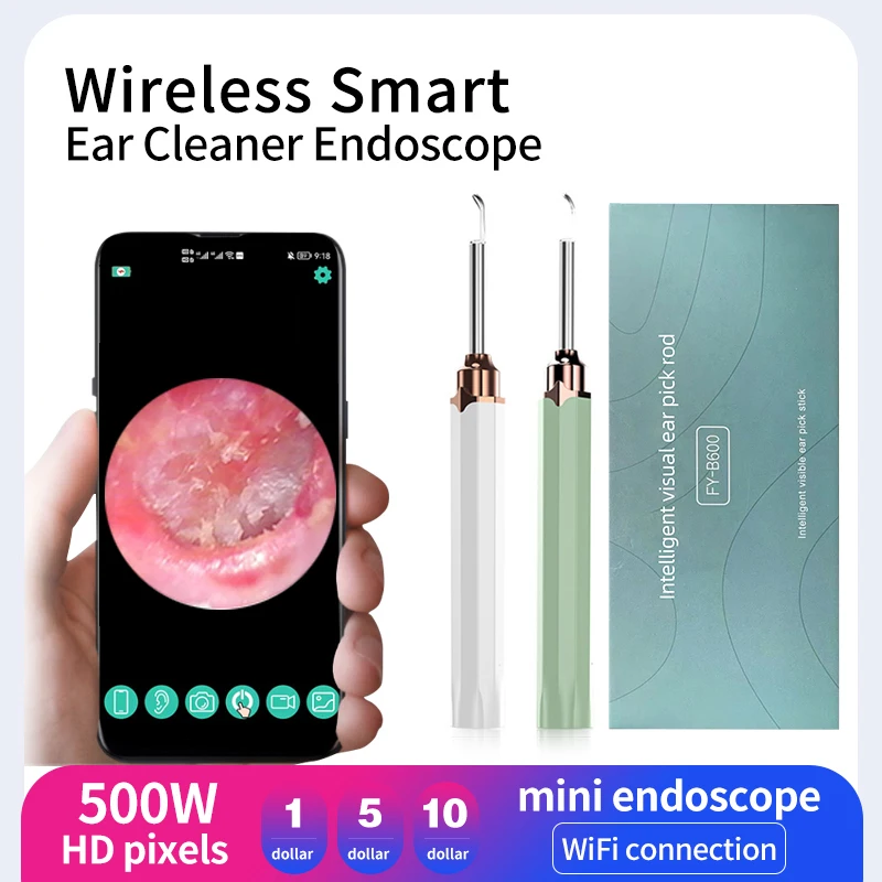 

Wireless Smart Ear Cleaner Endoscope 500W Pixel WIFI Visual Otoscope Mini Endoscope Diameter Lens 3.5mm Ear Picking Smart Stick