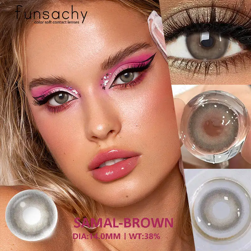 FUNSACHY 1 Pair Natural Fashion Colored Contact Lenses for Eyes Brown Pupils Gray Contact Lenses Cosmetic Lens New Pupil Yearly