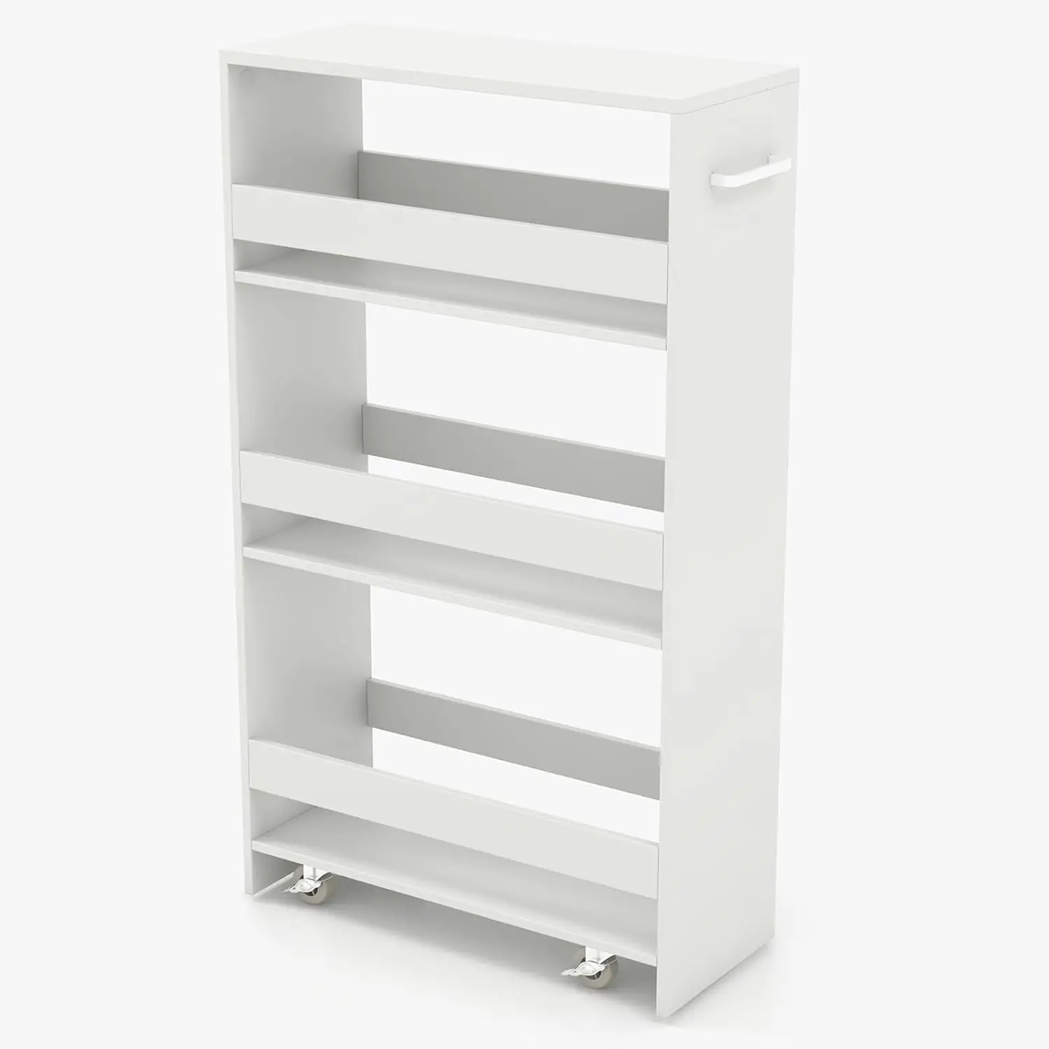 

4-Tier Slim Storage Cart, Narrow Kitchen Rolling Cart w/Handle & Open Shelves, Skinny Slide Out Utility Organizer Trolley for Ki