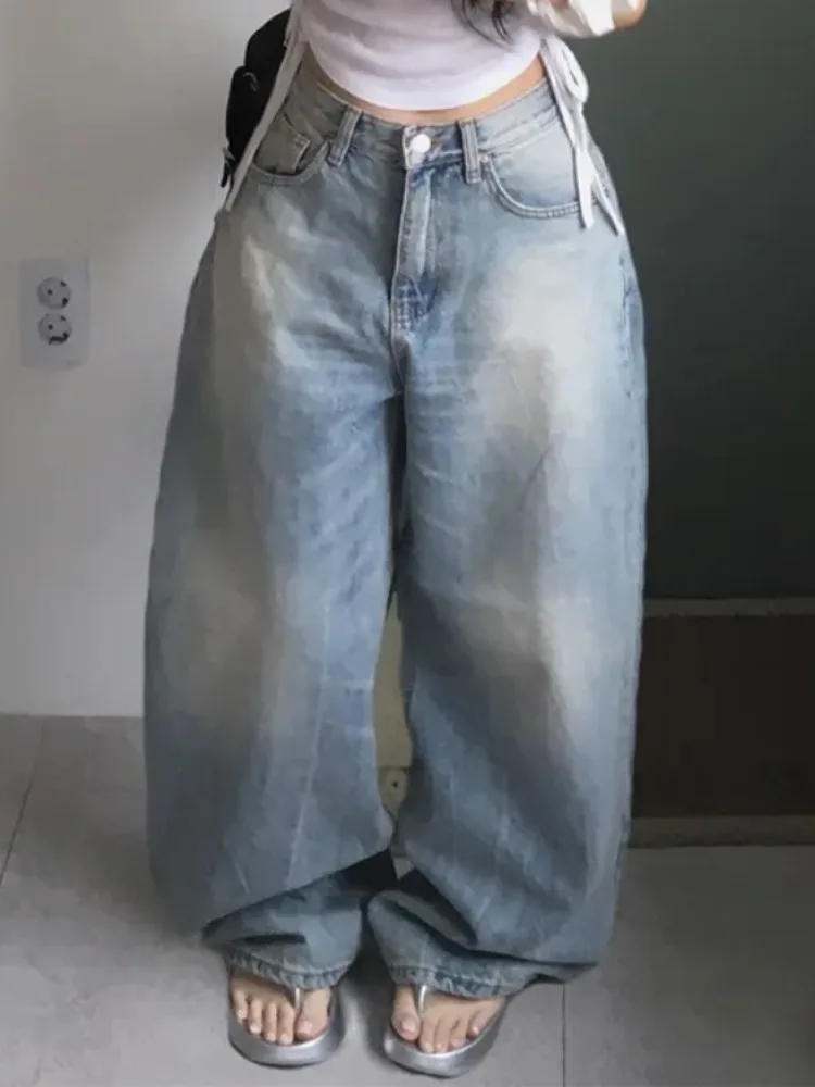 

Slimming Effect Waed Loose Straight Korean Sle Jeans Women's Faion Street Angel Wings Y2K Retro Jeans Ladies' Premium D...