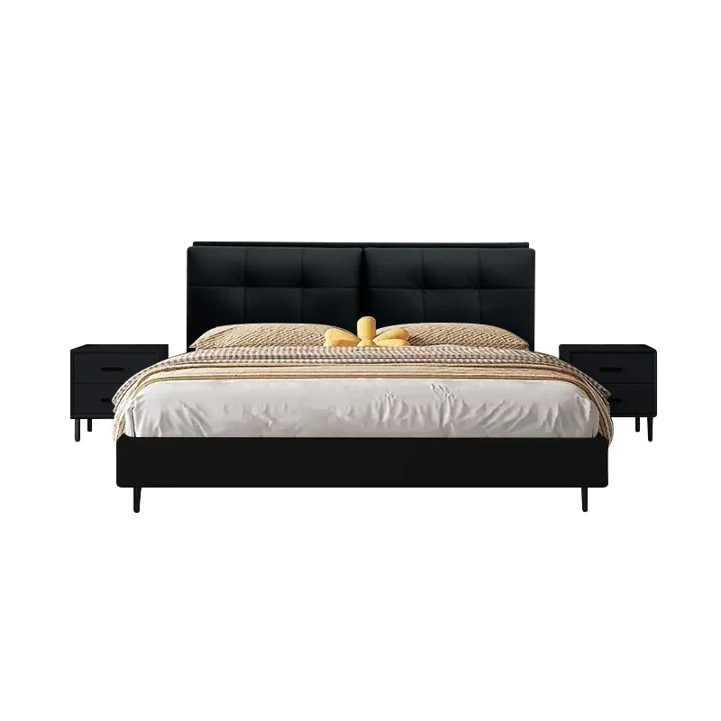 

Black, puff bed, light luxury, leather, modern, minimalist Internet celebrity master bedroom