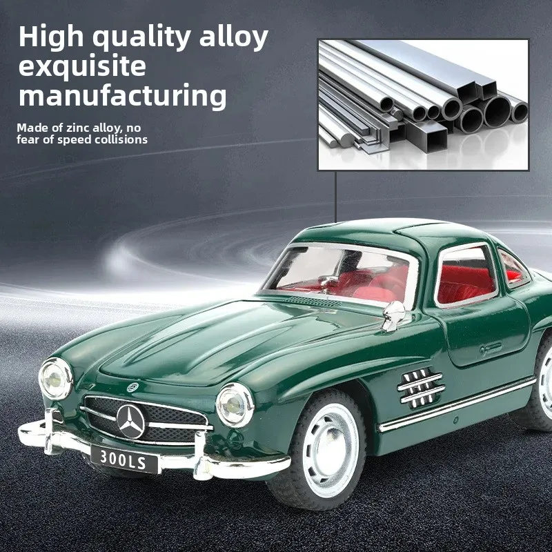 1:32 Model samochodu 300SL ze stopu, z dźwiękiem i światłem, napęd pull-back, zabawka dla dzieci, kolekcjonerski, prezent urodzinowy
