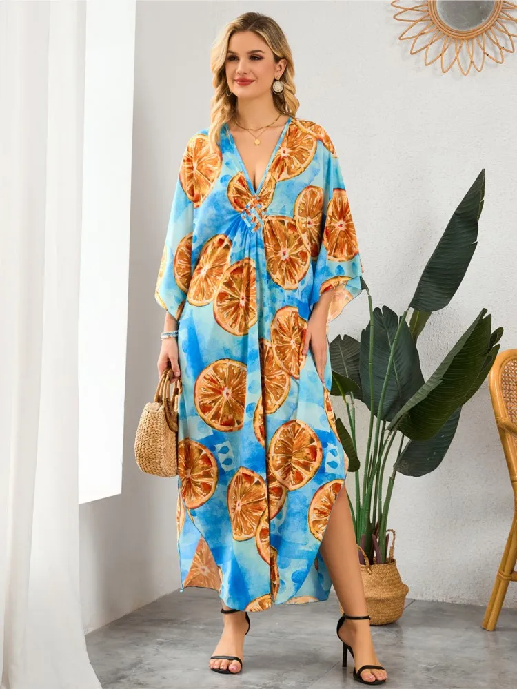 

Summer Cover Ups Women Swimsuit Batwing Sleeve Robes Bathing Suit 2026 New Flower Print Beach Holiday Maxi Dresses Cover-Up
