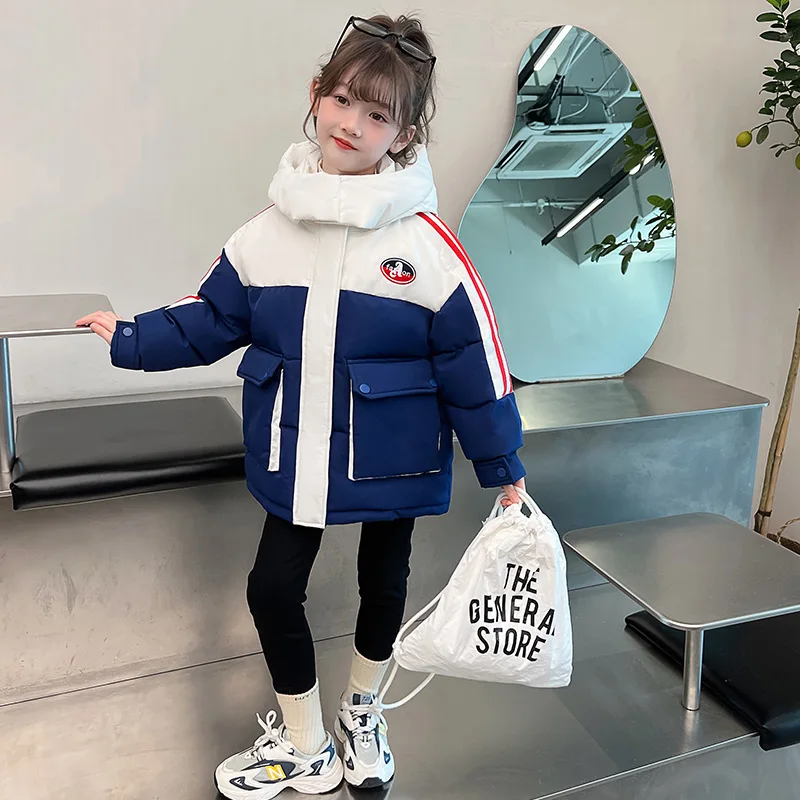 New winter clothes for girls, winter clothes, winter clothes, new children's color blocked western-style warm jacket, cotton clo