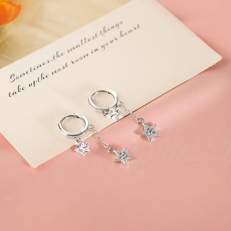 1pc 925 Sterling Silver Tassels Star Stud Earrings For Women Elegant Luxury Jewelry Wholesale Accessories Prevent Allergies