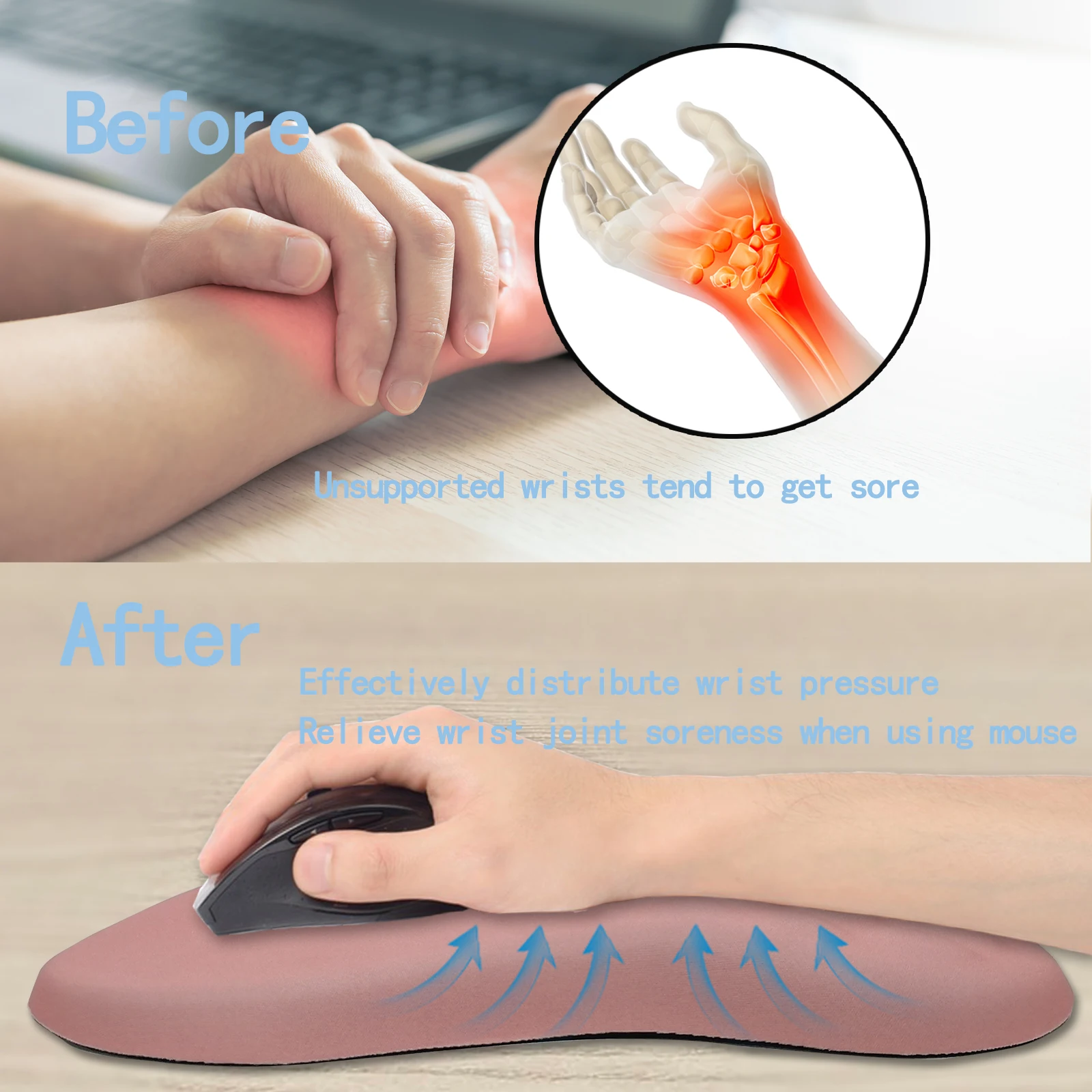 Pink Mouse Pad with Wrist Rest,Wrist Support Ergonomic Mouse Pad Massage Design Game MousePad Relieve wrist fatigue