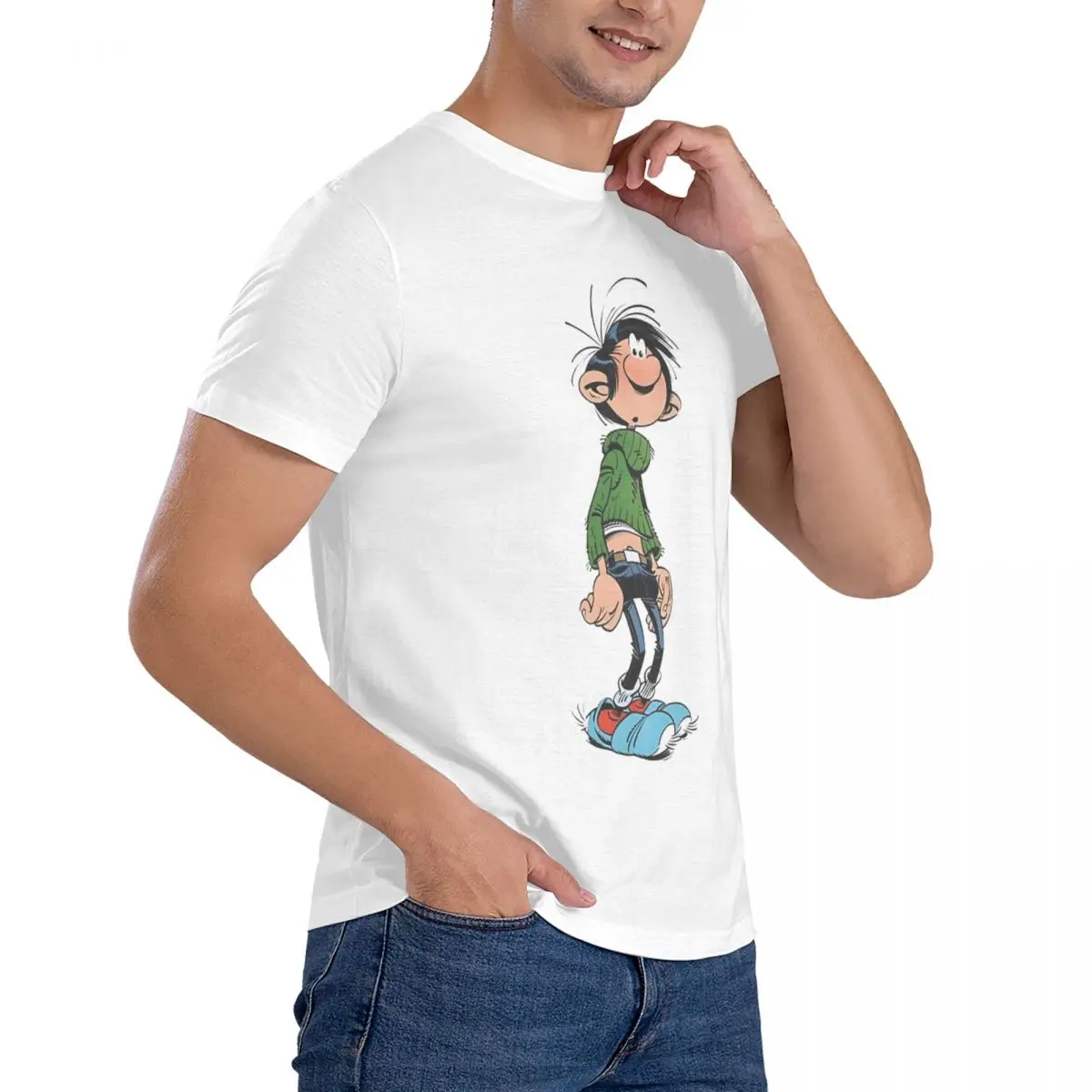 Comics Men T Shirts Gaston Lagaffe Novelty Tees Short Sleeve O Neck T-Shirts Pure Cotton Summer Clothing