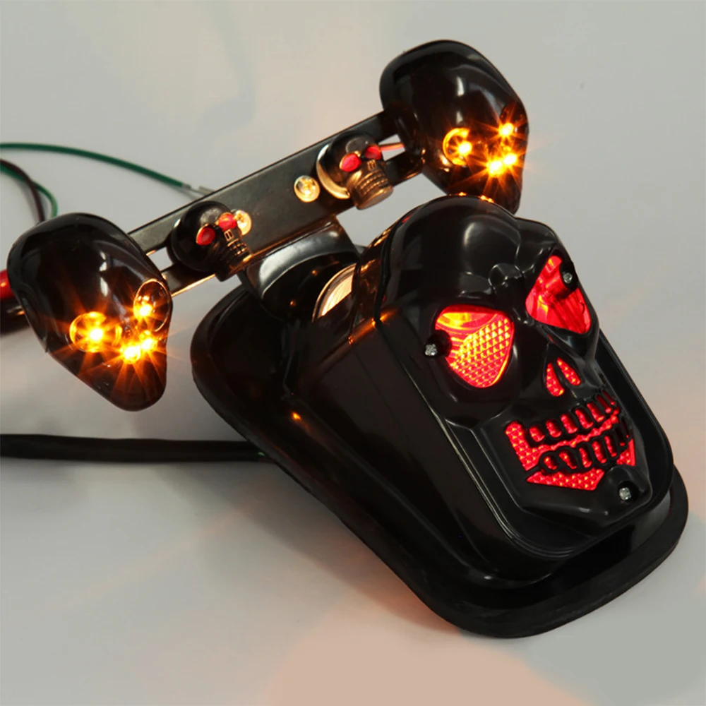 Motorcycle Skull LED Tail Light Integrated Brake Running Light Turn Signal Lamp Retro Custom Rear Taillight For Harley Chopper B - view 2