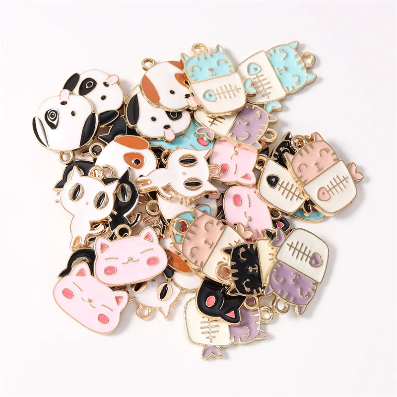 Duarte 10 Stück/Set Cartoon-Tier-Anhänger, Emaille-Hunde- und Katzen-Charms für Schmuckherstellung, Halsketten, Ohrringe, DIY-Bastelbedarf – Detail 4