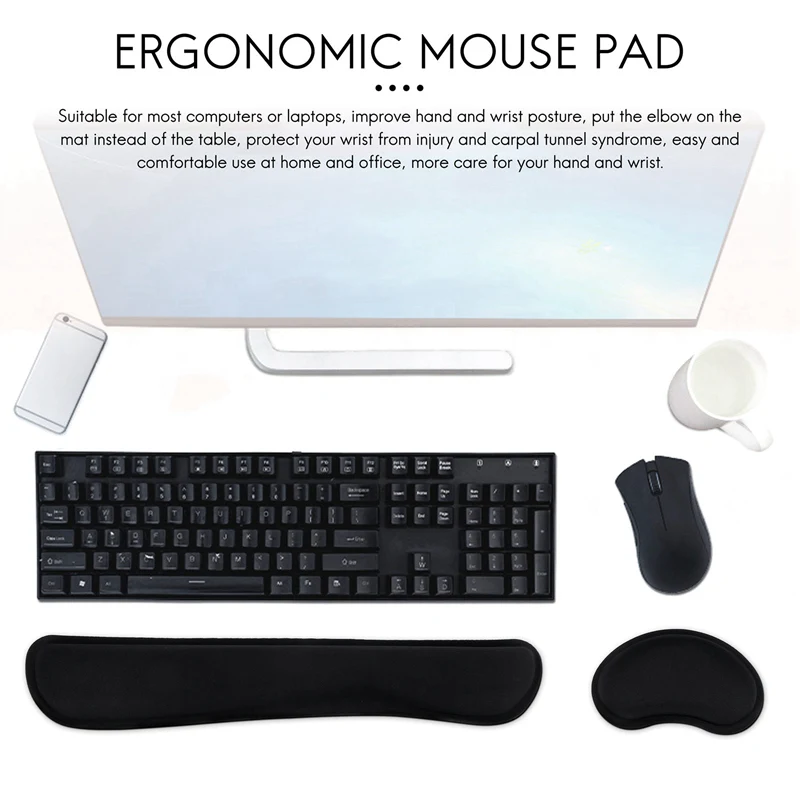 Gel Memory Foam Set Keyboard Wrist Rest Pad, Mouse Wrist Cushion Support For Office, Lightweight,Black