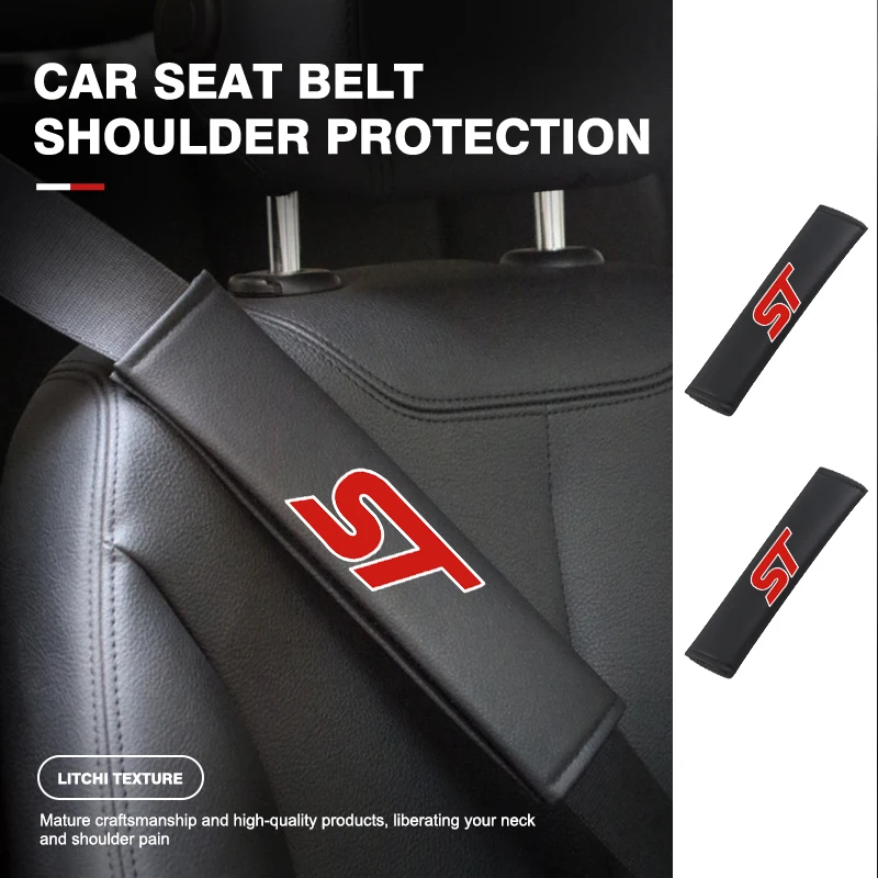 Universal Leather Car Seat Belt Shoulder Pad Cushion Protector For Ford ST Line Racing RS S Kuga Fiesta Fusion Mondeo Edge Focus
