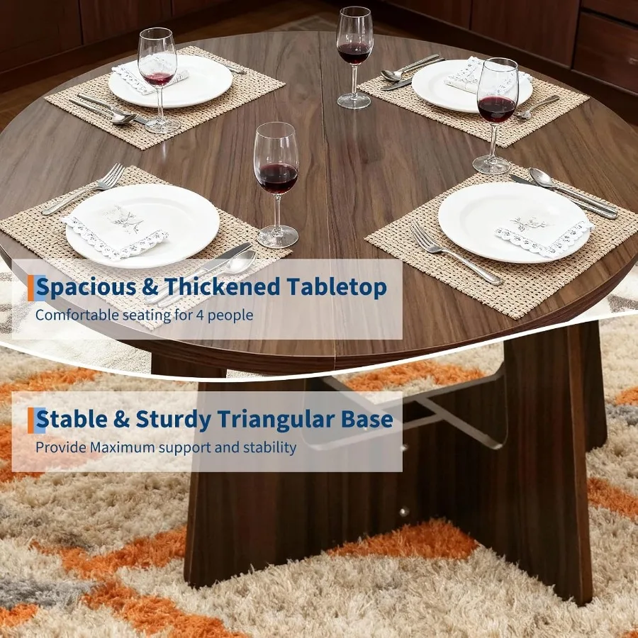 Round Dining Table for 4 43.3" Farmhouse Kitchen Table for Dining Room Wooden Circle Dinner Tables with Cross Base for Kitchen